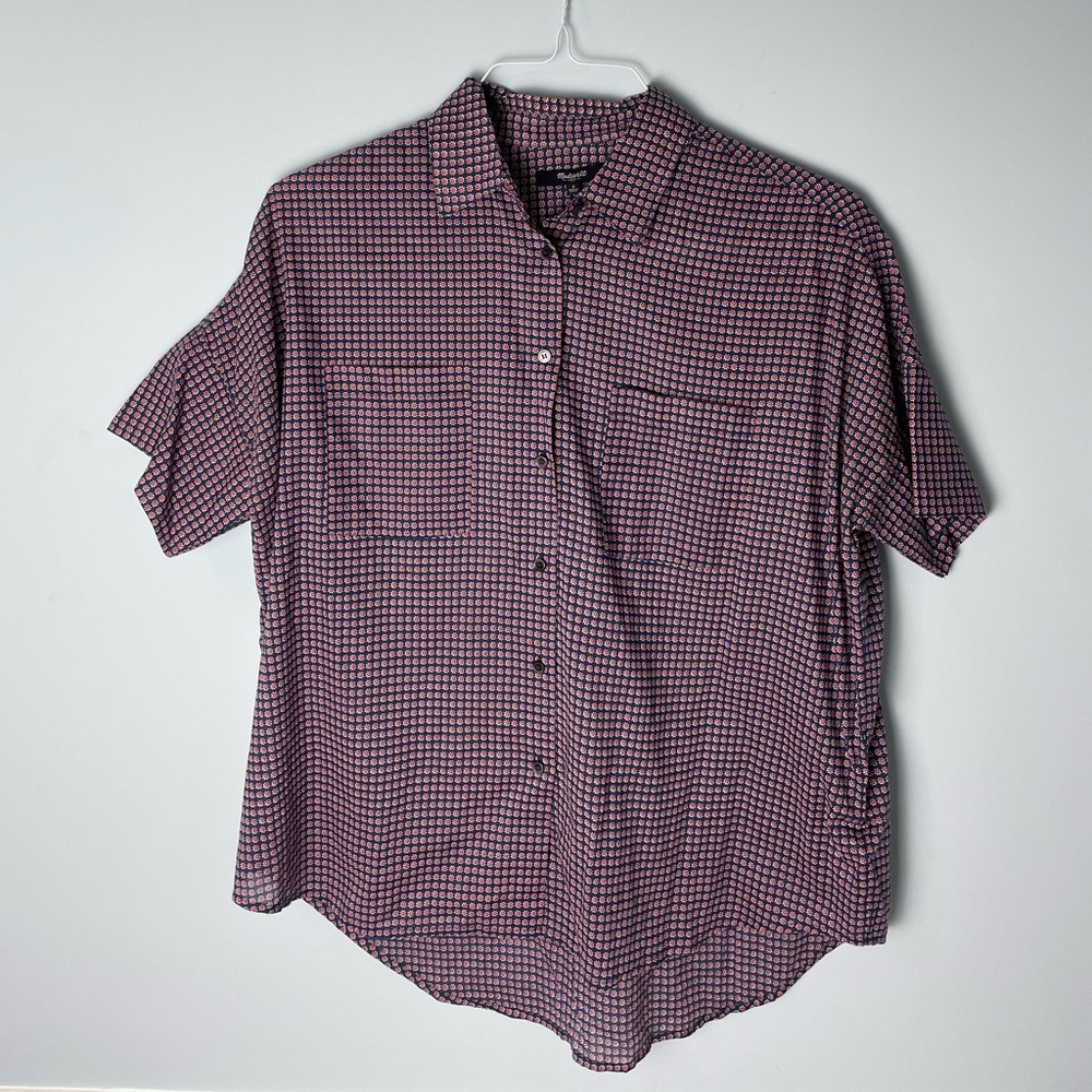 Madewell Red & Blue Floral Short Sleeve Button Down